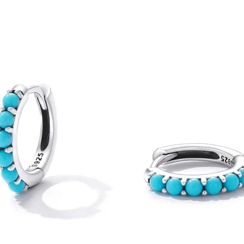 3 piece set. Turquoise small huggie earrings and adjustable ring.